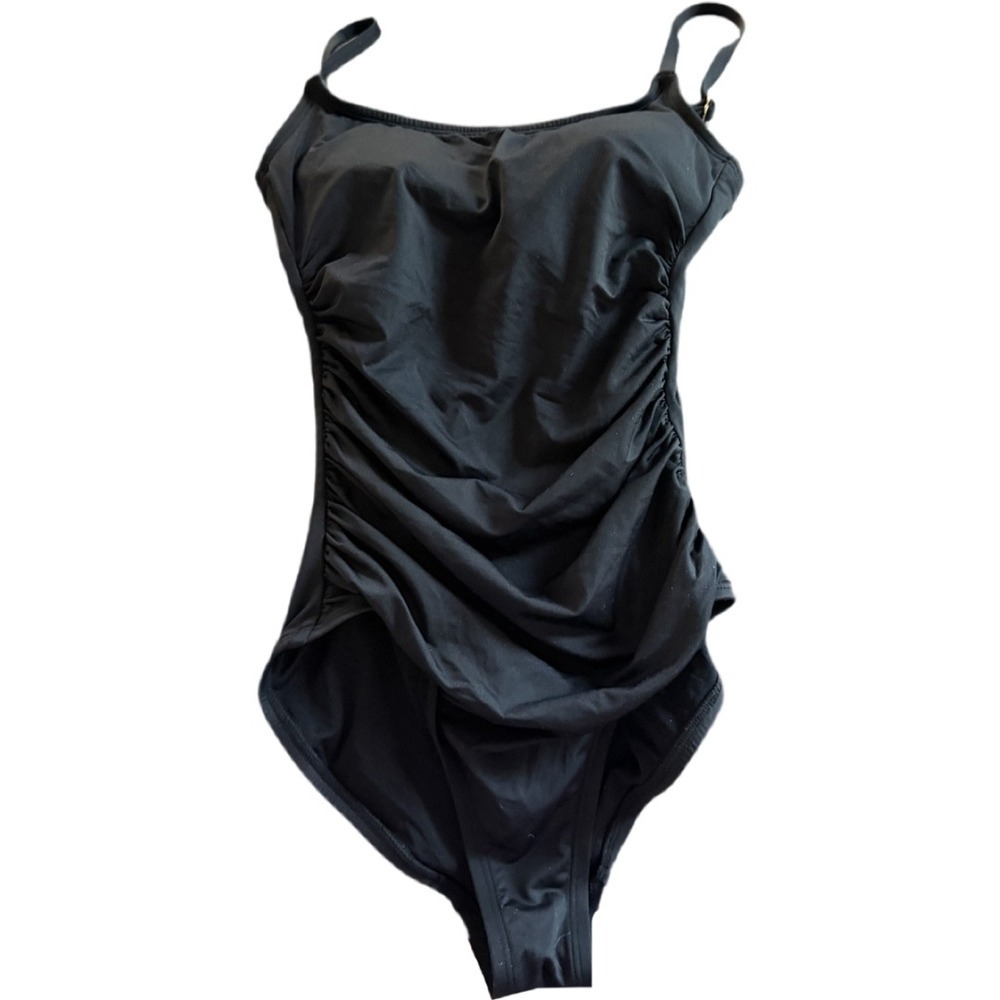 Shade & Shore Black Ruched One Piece Swimsuit Small NWOT Tummy Control